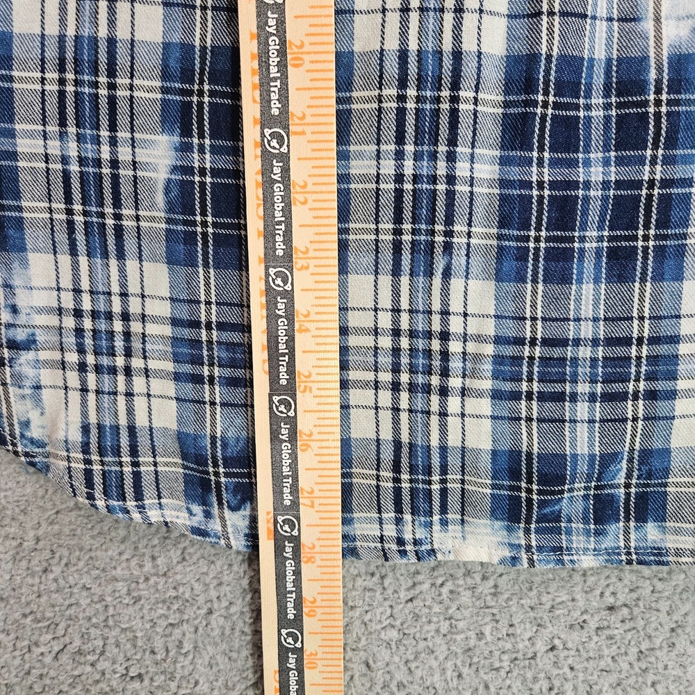 Rock & Republic Shirt Top Women Medium Blue White Plaid Button Up Long Sleeve -M - Picture 9 of 11